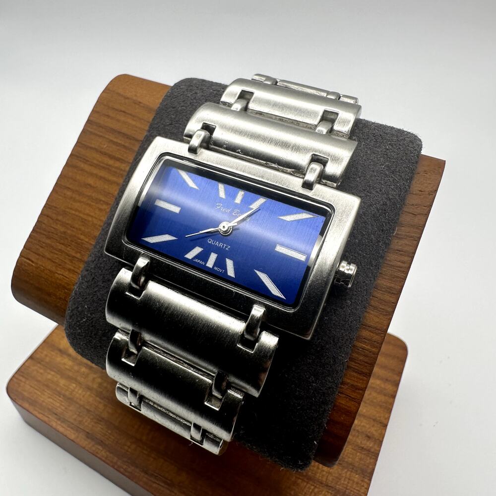 Fred Belay Blue Dial Rectangular Quartz Ladies Watch Stainless Steel Bracelet